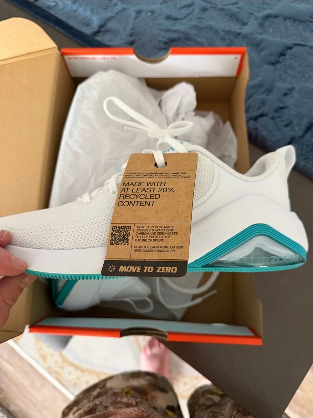 Nike White Sneakers with Teal Swoosh and Teal Accents